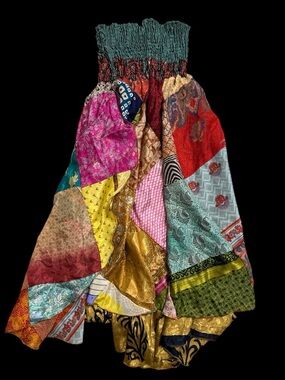 Source Unknown Multicolor Boho Patchwork A-Line Maxi Skirt